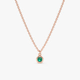 handmade solid 14k rose gold emerald bezel necklace