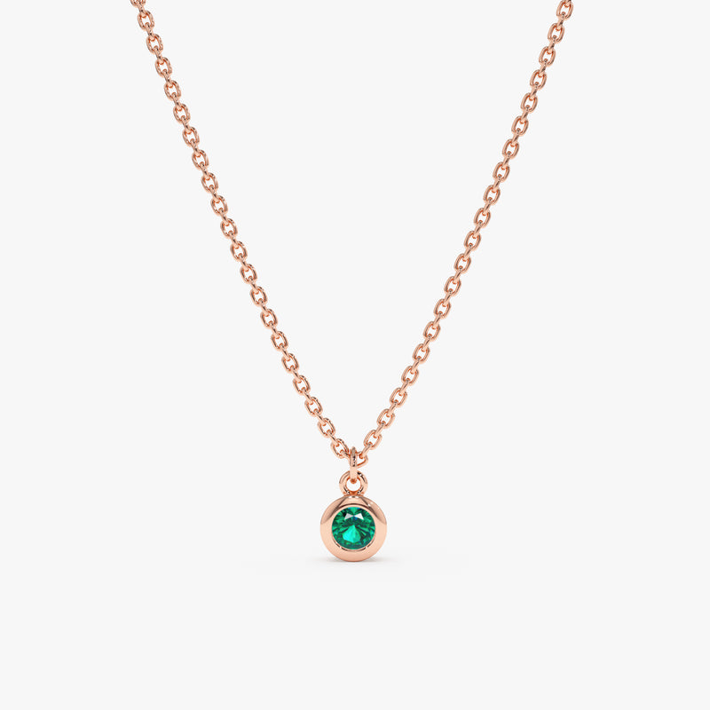 handmade solid 14k rose gold emerald bezel necklace