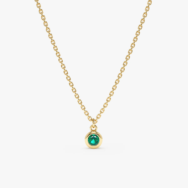 handmade solid 14k gold necklace with emerald bezel pendant 