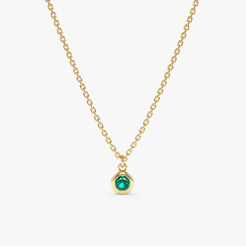 handmade solid 14k gold necklace with emerald bezel pendant 