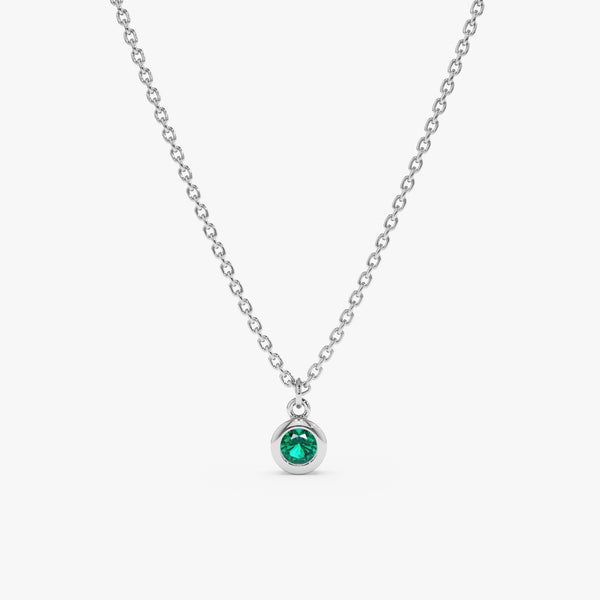 handcrafted 14k white gold emerald bezel pendant necklace