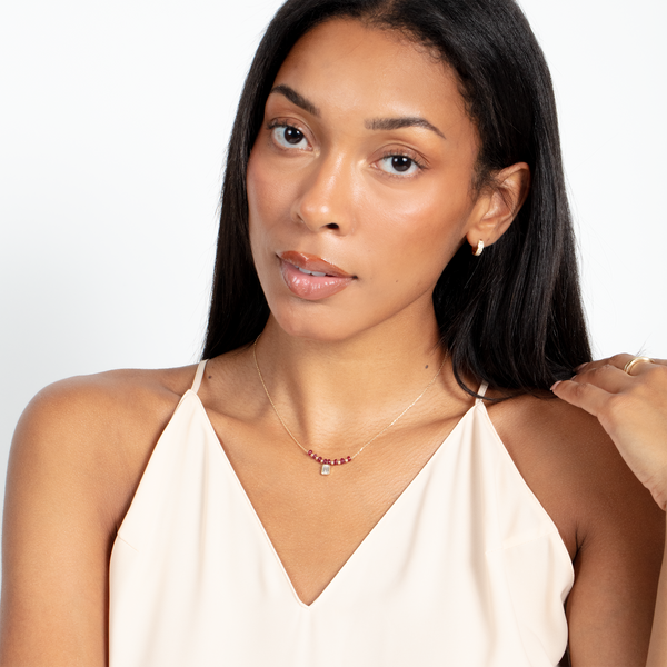 Ruby Beaded and Lab Grown Diamond Necklace, Evanthe