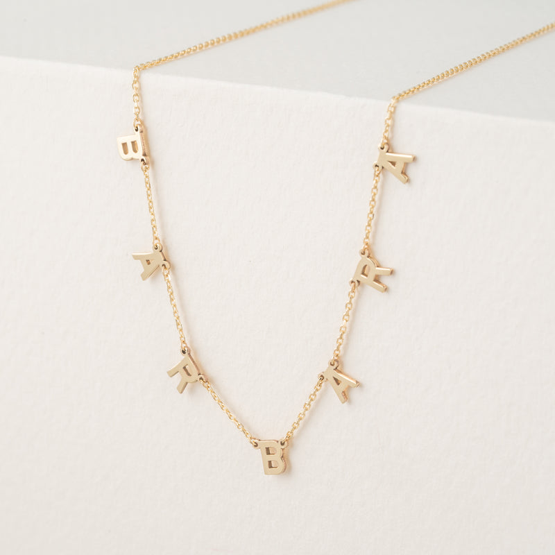 Plain solid Gold Name Necklace with letter charms