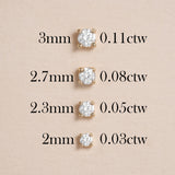 Multiple sizes available of 4 prong diamond stud earrings in 14k solid gold. 