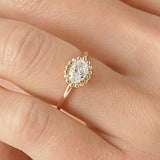 Vintage Style Oval Diamond Beaded Engagement Ring, Azeliora