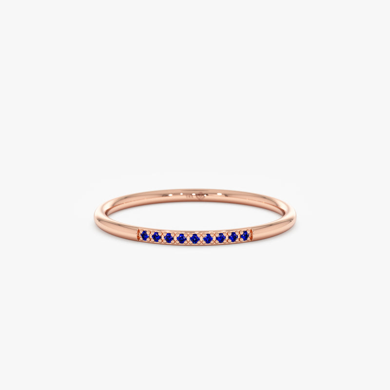 rose gold petite ring with blue gems