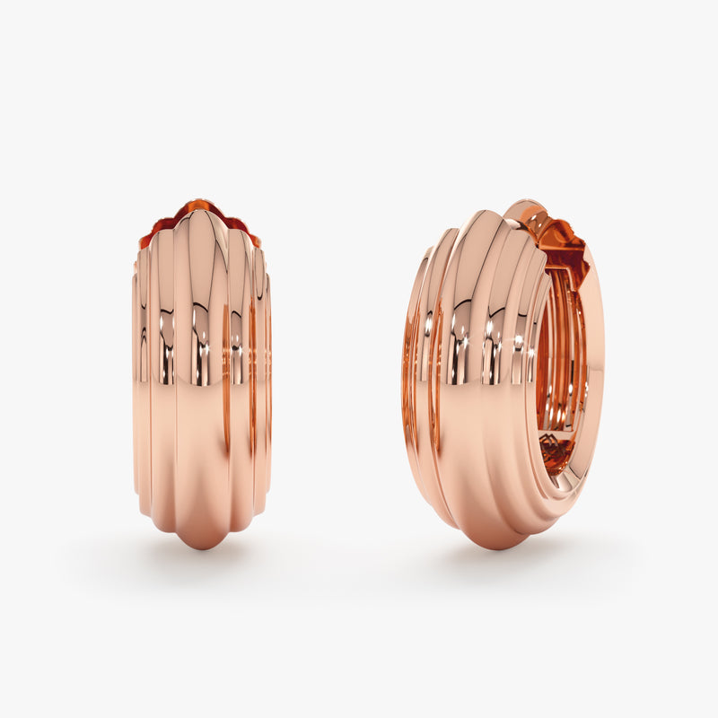 Gold Ribbed Huggie Hoop Earrings, Nyxelle