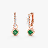Pair of dainty solid 14k rose gold emerald huggie charms 