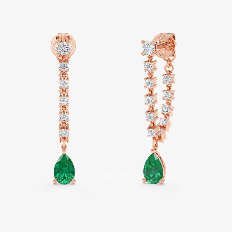 Natural Emerald and Lab Grown Diamond Chain Earring, Thalara