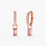 Handcrafted pair of 14k solid rose gold pink sapphire charms for huggies