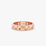 Natural Emerald Accents, Solid Gold Flat Band
