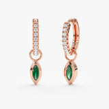 rose gold emerald charms with diamond huggies
