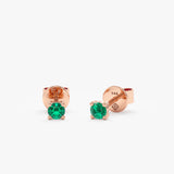 Delicate handmade emerald stone studs in 14k solid rose gold gift for her. 