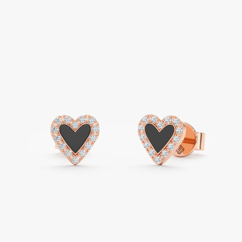 pair of handmade solid 14k white diamond rose gold stud earrings