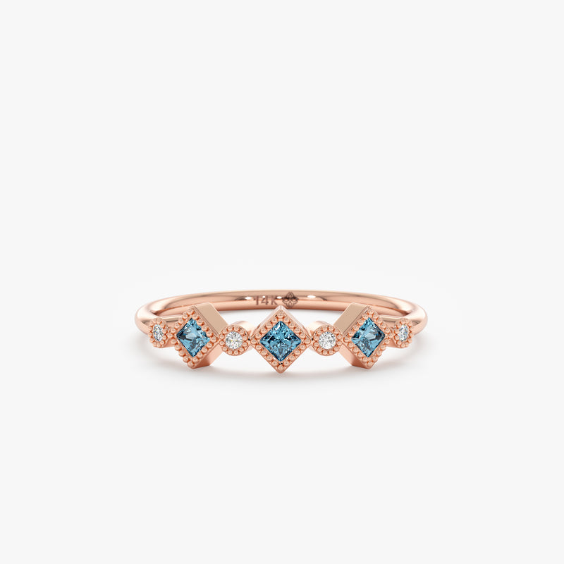 rose gold handmade blue gem ring
