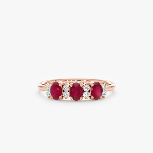 Natural Ruby and Diamond Garland Ring In Solid Gold