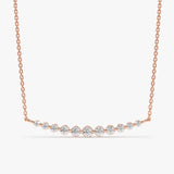 14k solid rose gold necklace with increasing size diamond bar pendant