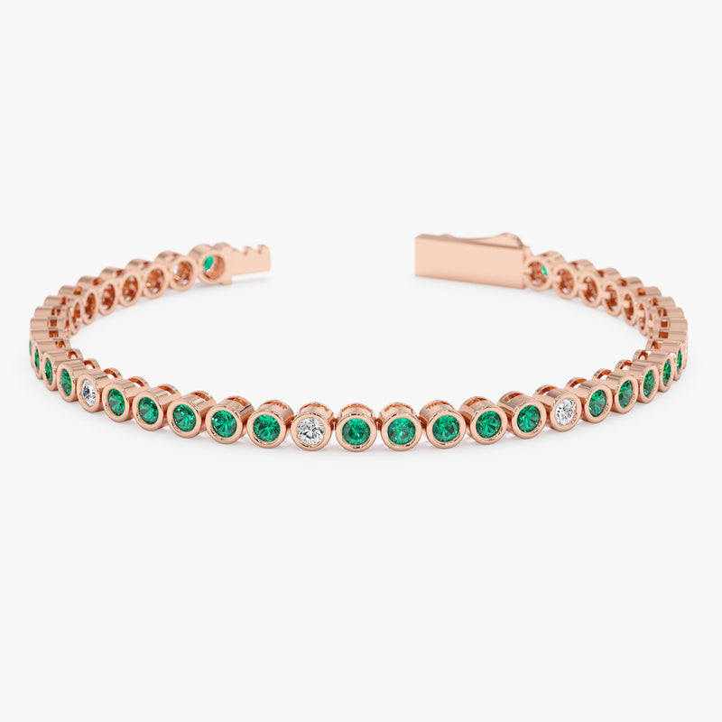 Solid Gold Emerald and Diamond Tennis Bracelet, Solindra