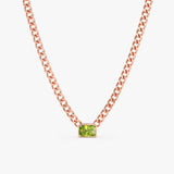 rose gold cuban chain neckalce with natural gemstone peridot 