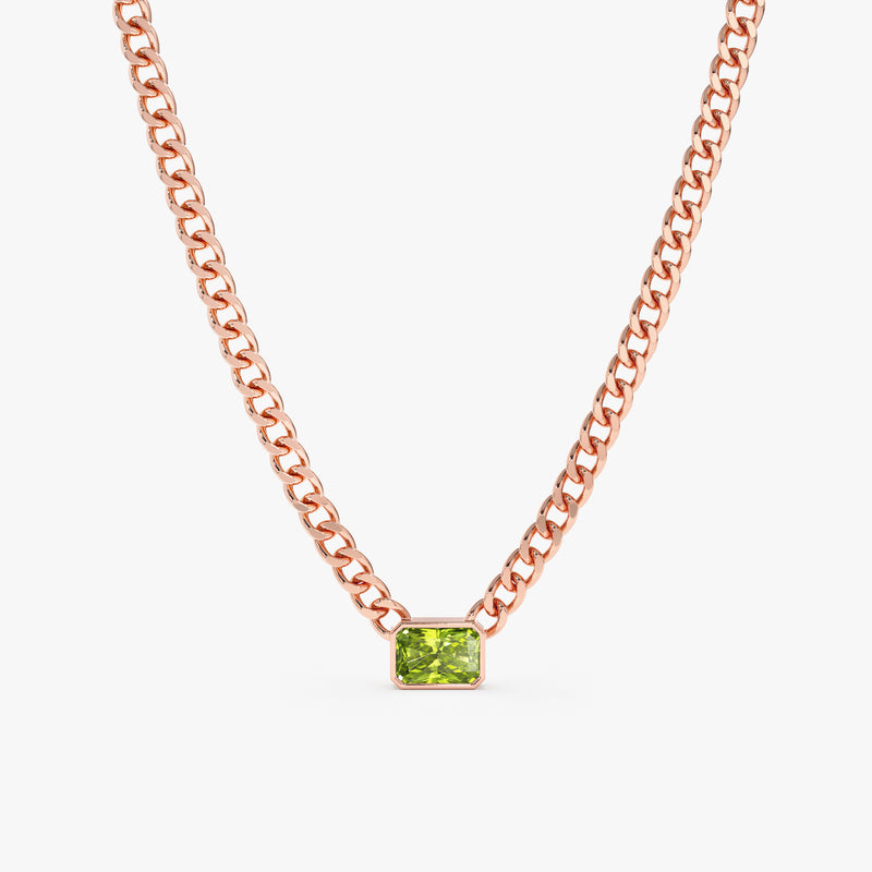 rose gold cuban chain neckalce with natural gemstone peridot 