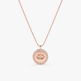 handmade solid 14k rose gold eye pendant with ball chain and natural diamonds