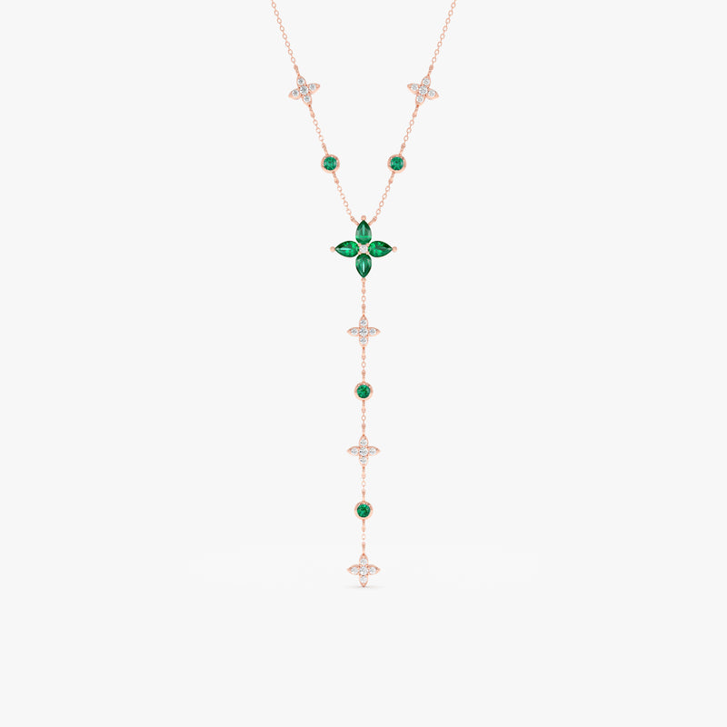 Lab Grown Diamond and Emerald Lariat Necklace, Seralith