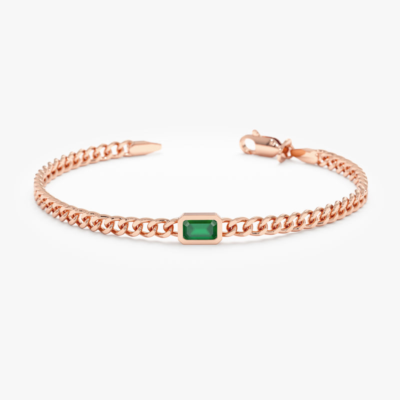 rose gold Cuban chain bracelet with emerald