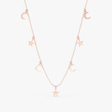 Solid Gold Dangly Moon & Star Layering Necklace, Mae
