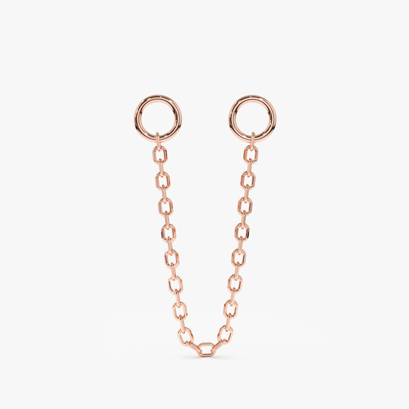 Hanging cable chain charm in solid 14k rose gold for huggies