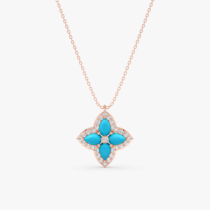 Turquoise & Lab Grown Diamond Flower Necklace, Eirlys