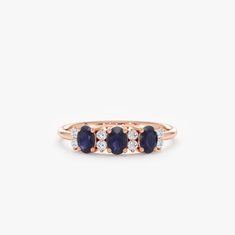 Natural Blue Sapphire and Diamond Garland Ring In Solid Gold