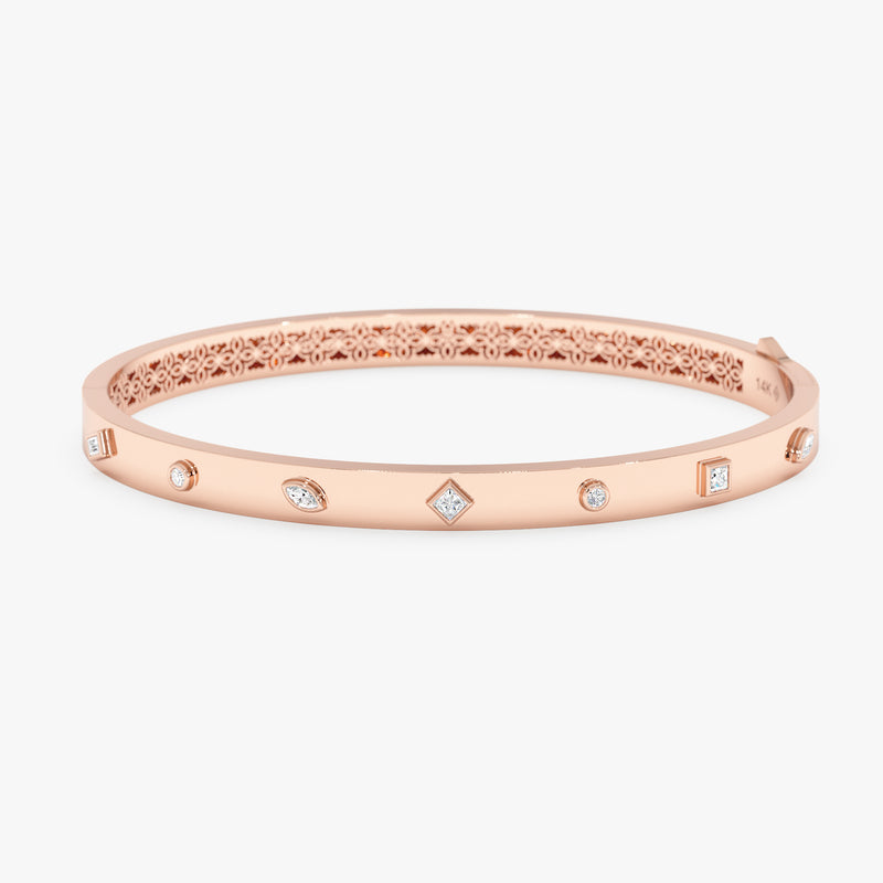 Genuine Gold Bangle, Mix Shape Diamond Bangle,Fiora