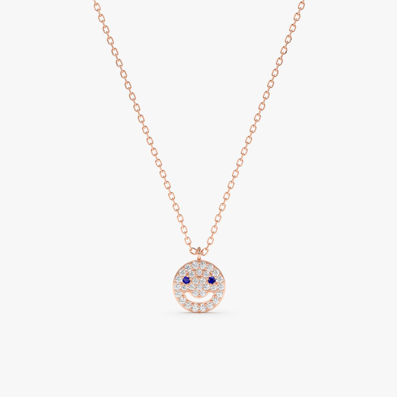 Sapphire Diamond Happy Face Necklace