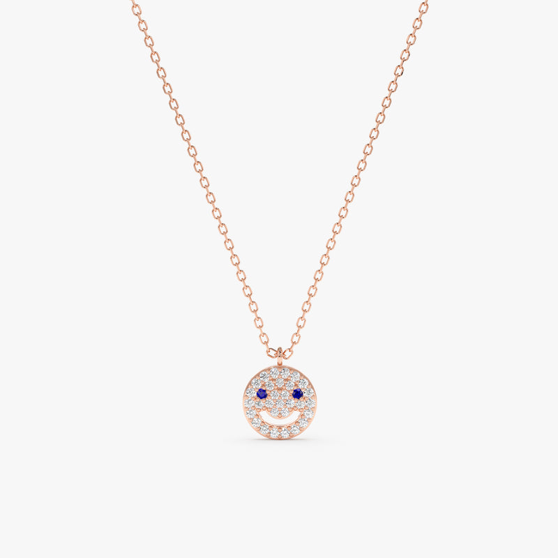 Sapphire Diamond Happy Face Necklace