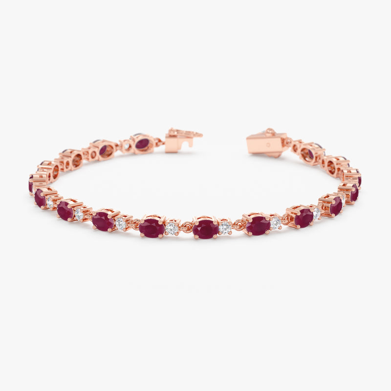 Natural Diamond and Ruby Garland Tennis Bracelet In Solid Gold, Ivy