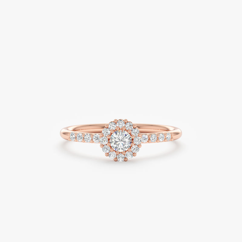 Solid Gold & Handmade Diamond Halo Engagement Ring, Maylah