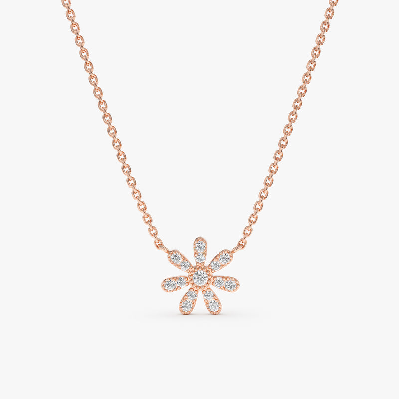 18K Solid Gold Diamond Daisy Necklace,daisy Flower Charm Pendant Necklace,birth  Flower Necklace,dainty Flower Necklace,tiffany Style Pendant - Etsy