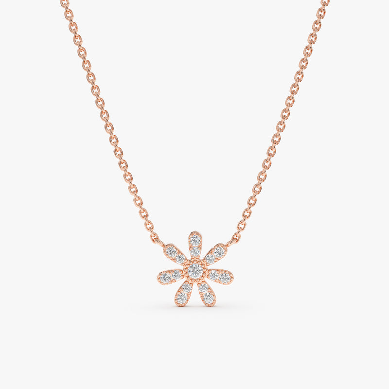 Solid Gold and Natural Diamond Petite Daisy Pendant Necklace