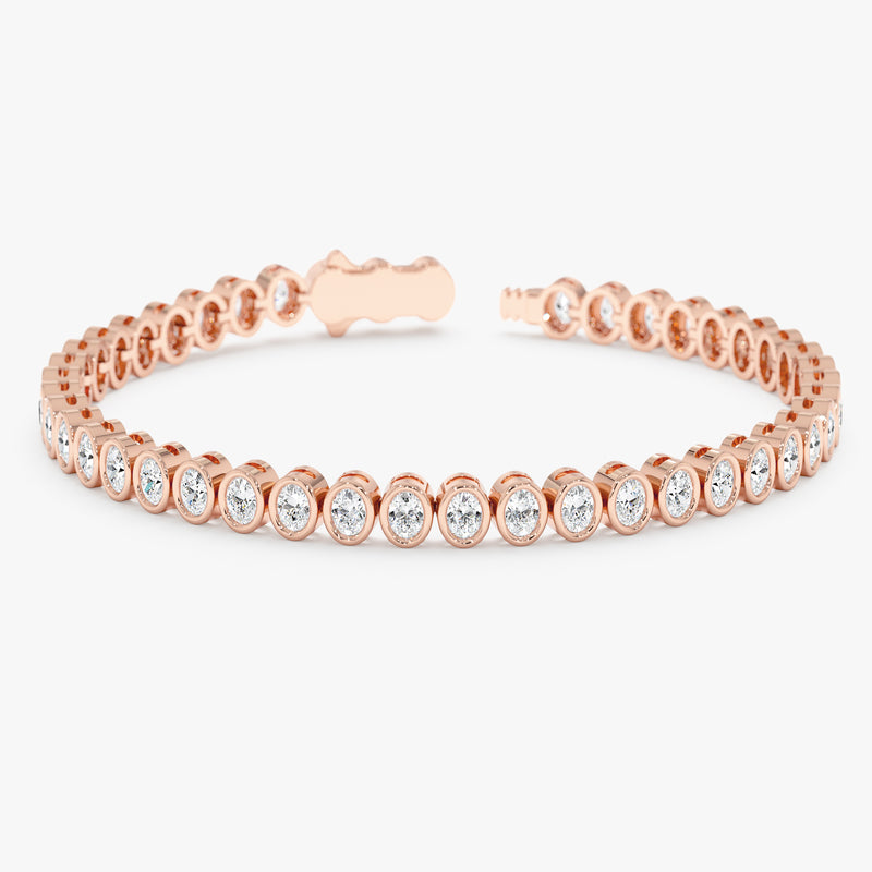 Solid Gold Oval Bezel Set Lab Grown Diamond Bracelet, Zorina