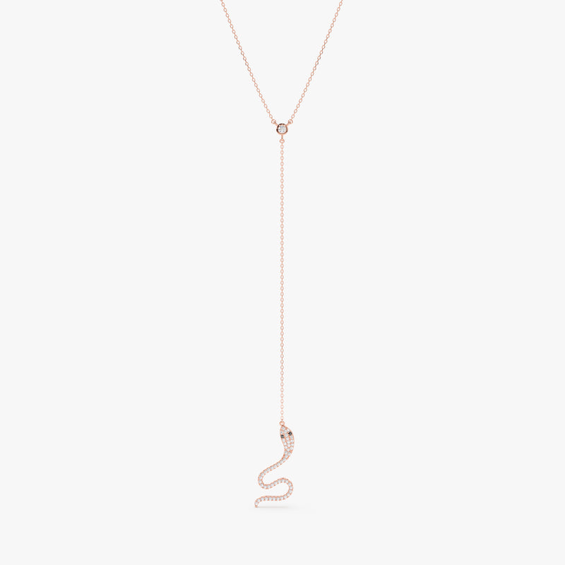 Natural White and Black Diamond Snake Lariat Necklace, Bora