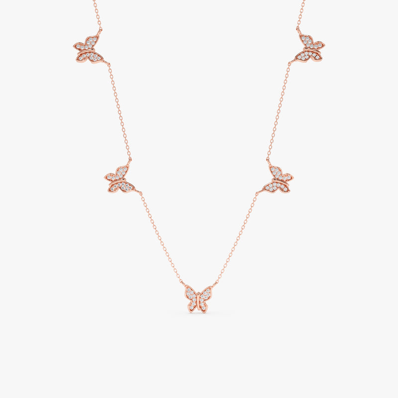 Handcrafted In Solid Gold, Diamond Butterfly Layering Necklace, Phoebe