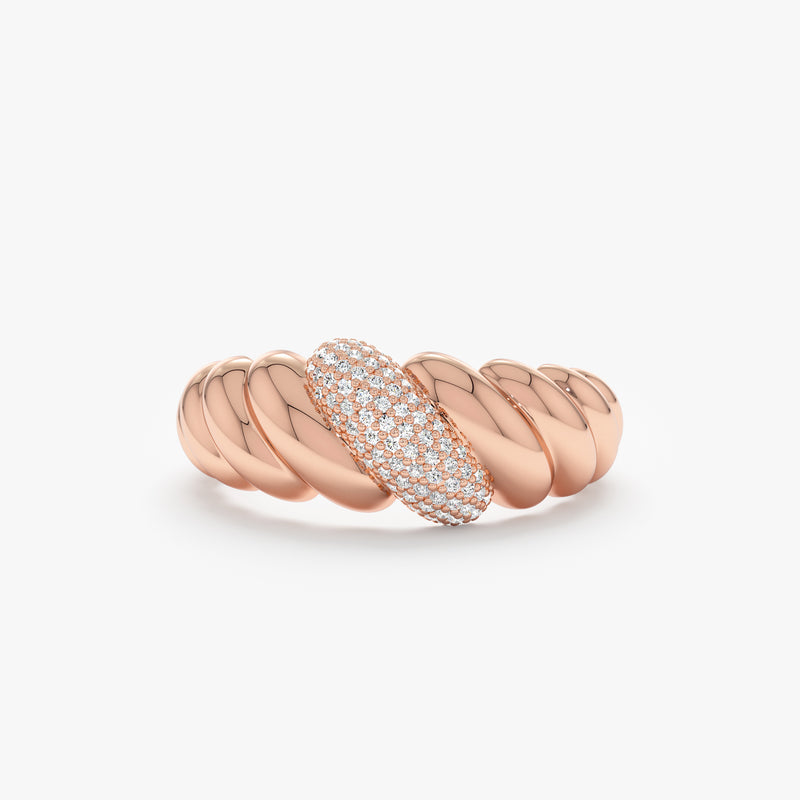 Chunky Solid Gold & Diamond Croissant Ring, Amina