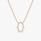 handcrafted 14k rose gold necklace with diamond hamsa hand pendant