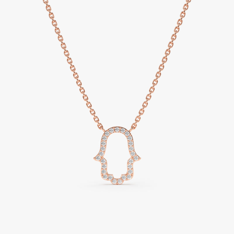 Solid Gold Pave Diamond Hamsa Cutout Necklace, Bina