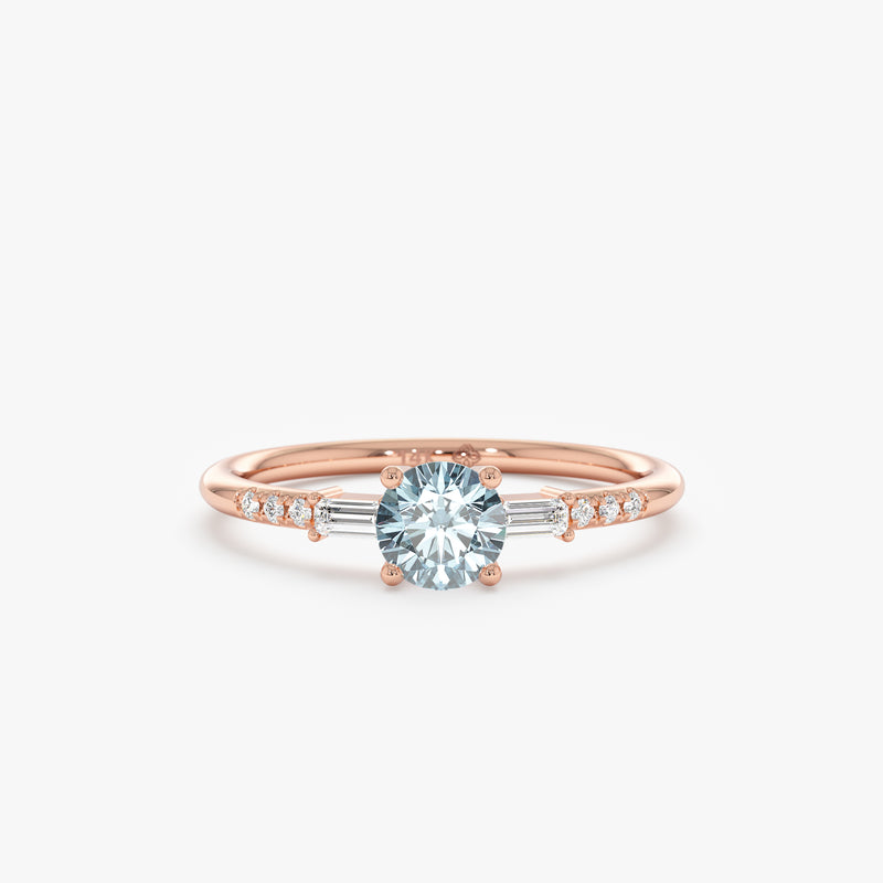 rose gold diamond aquamarine ring