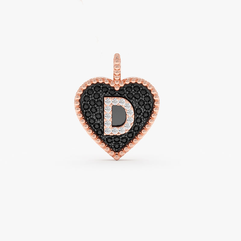 Black Diamond Initial Heart Charm, Aluinne