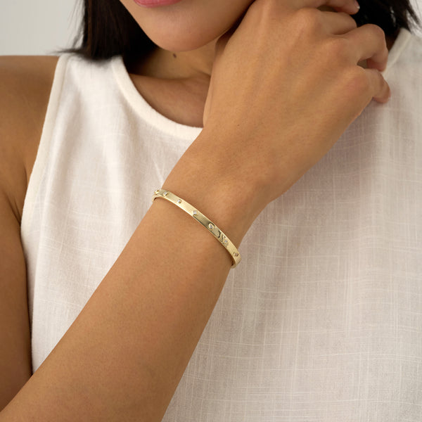 Genuine Gold Bangle, Mix Shape Diamond Bangle,Fiora