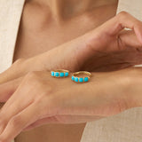 Turquoise Hoop Earrings, Solid Gold Huggie Hoops, Junesa