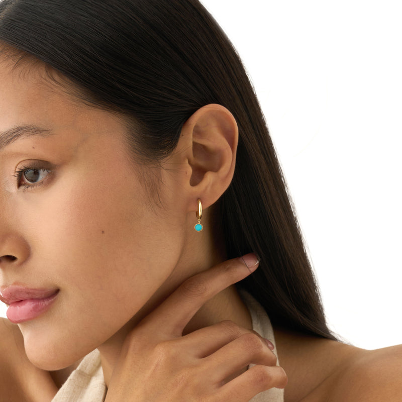 Turquoise Dangle Huggie Earrings, Azelina