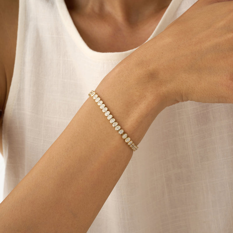 Solid Gold Oval Bezel Set Lab Grown Diamond Bracelet, Zorina